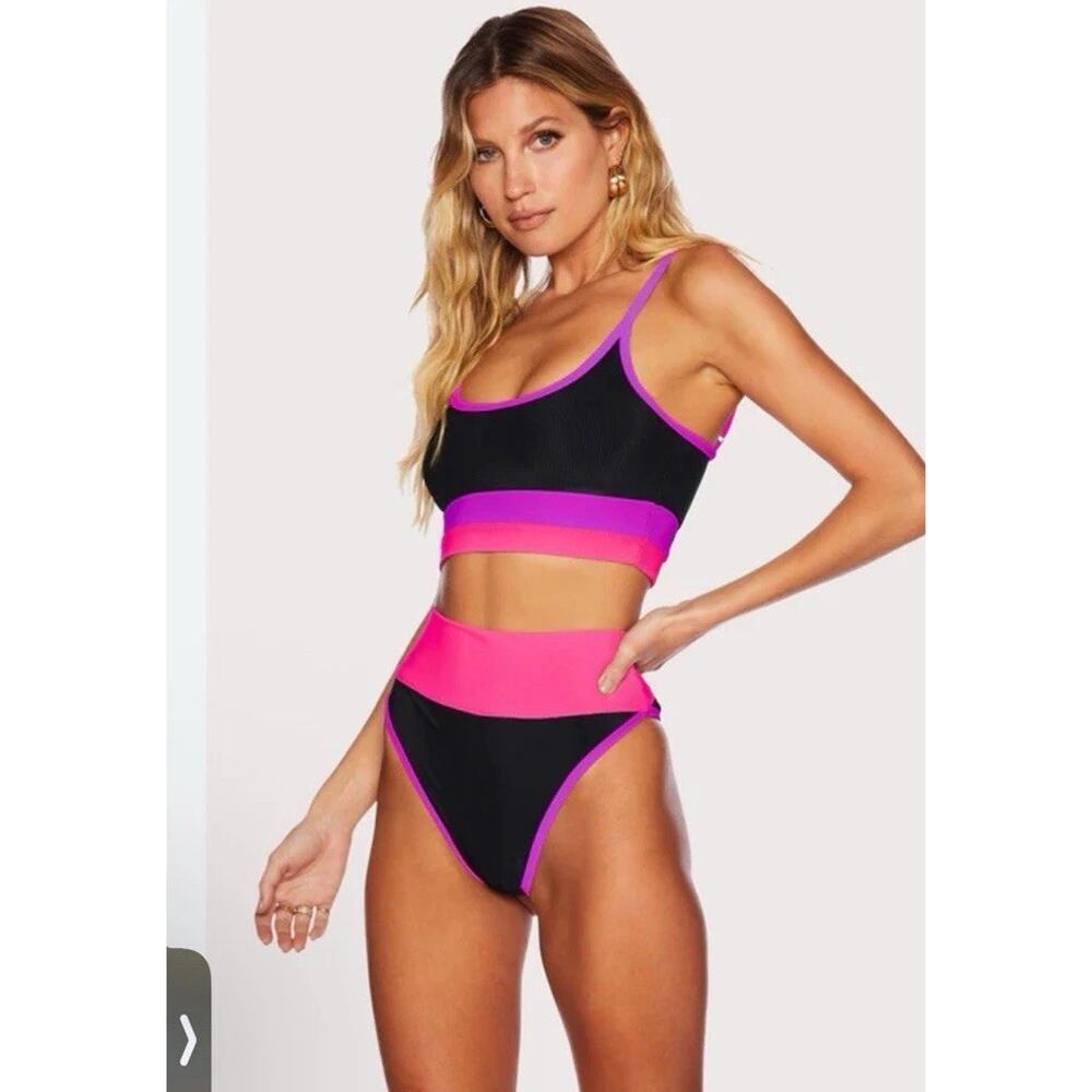 Beach Riot Eva Swim Top S & Emmy Bottom M Vivid Violet Colorblock NWT
